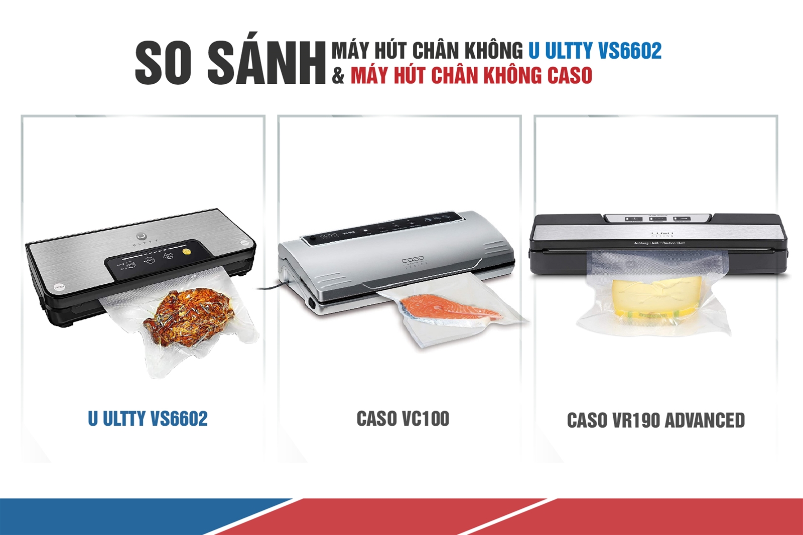 So sánh máy hút chân không Ultty VS6602 và Caso VC100 & VR190 advanced